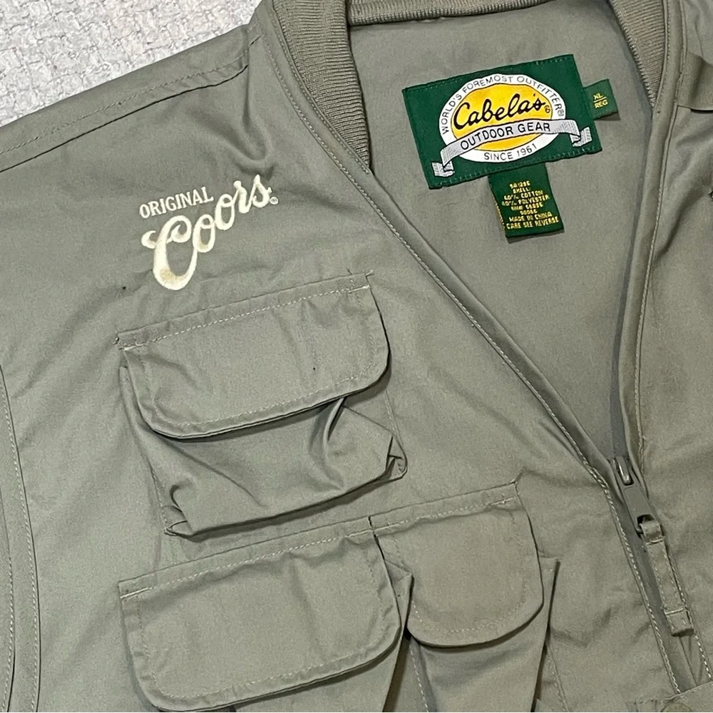 Cabela’s Coors Logo Vest Safari Green Outdoor Vented Camping Fishing Mens XL Reg